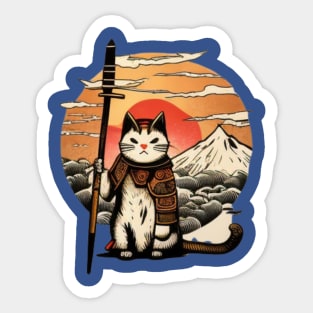 Ninja Cat Japanese Vintage Sunset Sword Sticker